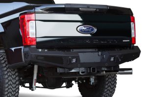 Ford F-250 Rear Bumper - Addictive Desert Designs - HoneyBadger with Lockable Tool Boxes, Backup Sensor Cutouts, and D-Ring Clevis Mounts - Hammer Black and Satin Black - `17-`27 Ford F-250 Rear Bumper - Addictive Desert Designs - HoneyBadger with Lockable Tool Boxes, Backup Sensor Cutouts, and D-Ring Clevis Mounts - Hammer Black and Satin Black - `17-`27